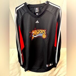 Philadelphia 76ers Adidas Retro Logo NBA Game Issued Black Shooting Shirt Men XL